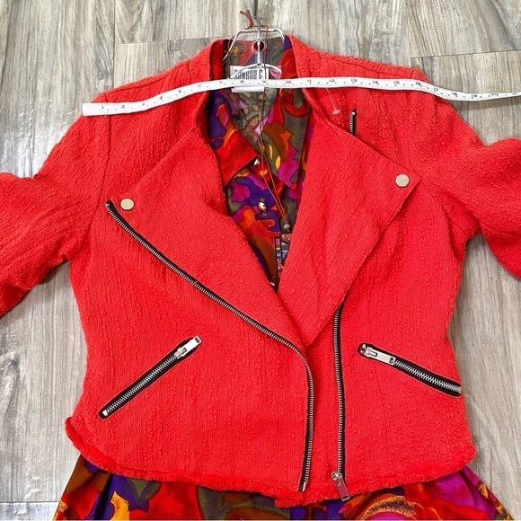 Trendy RED moto style tweed boho jacket w raw edge - Picture 10 of 16